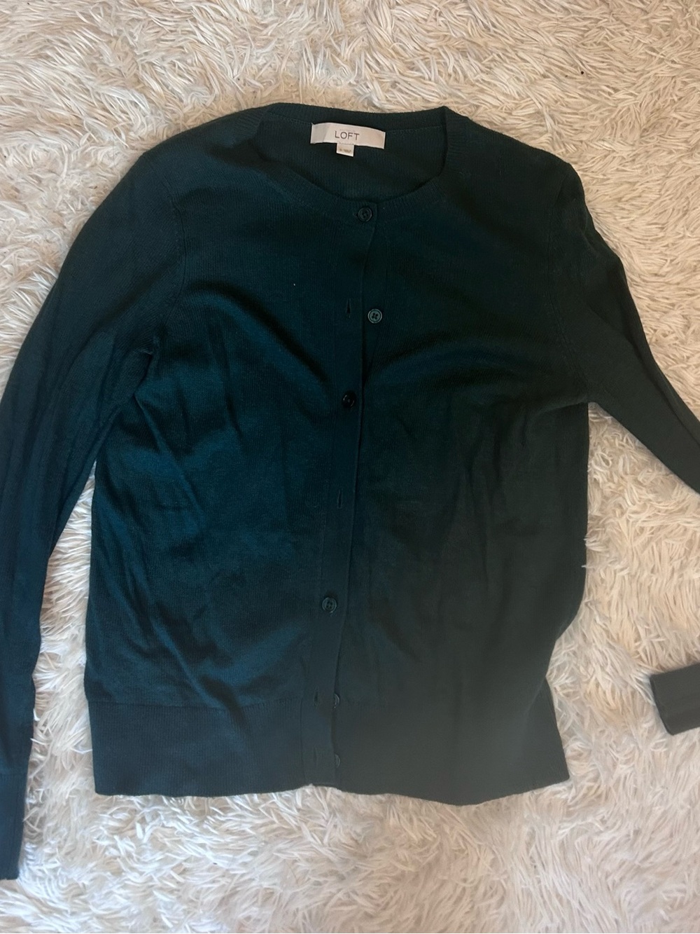 LOFT Forest Green Classic Button-Front Cardigan